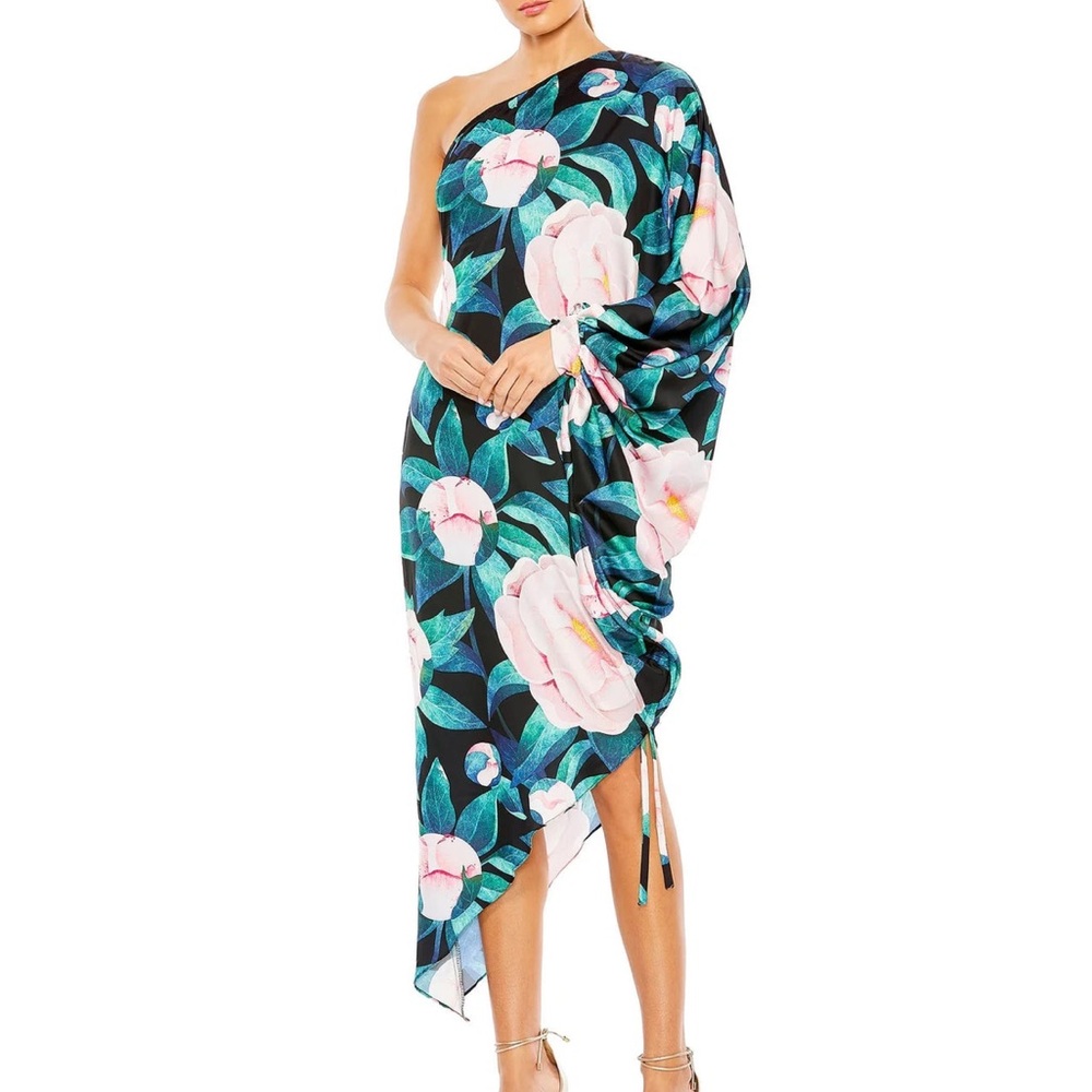 Mac Duggal Black Floral One-Shoulder Dress